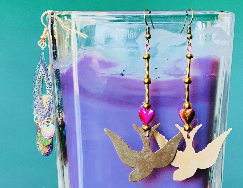 Artisan Brass Swallow Dangle Earrings