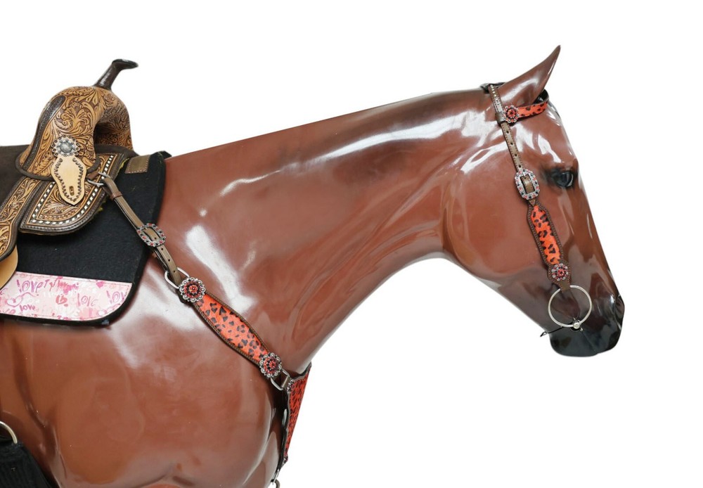 Headstall & Breast Collar Tack Set-Gladiator Style with Leopard Print on Leather