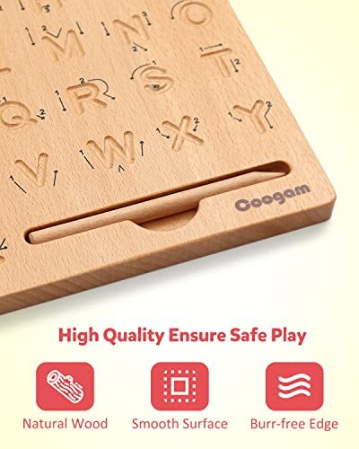 Wooden Letters Practicing Board, Double-Sided Alphabet Tracing Tool Learning