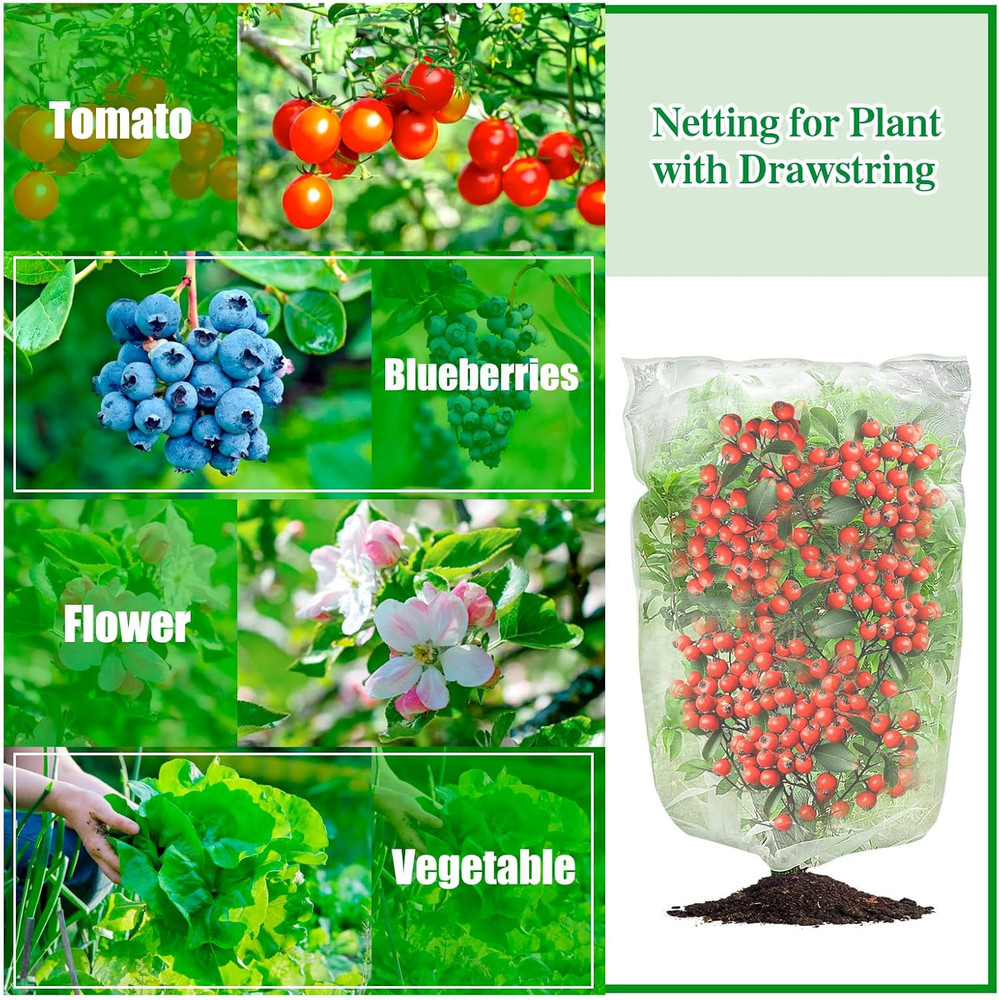 Garden Bird Barrier Mesh with Drawstring - 3.5 x 4.6 FT Plant Protector