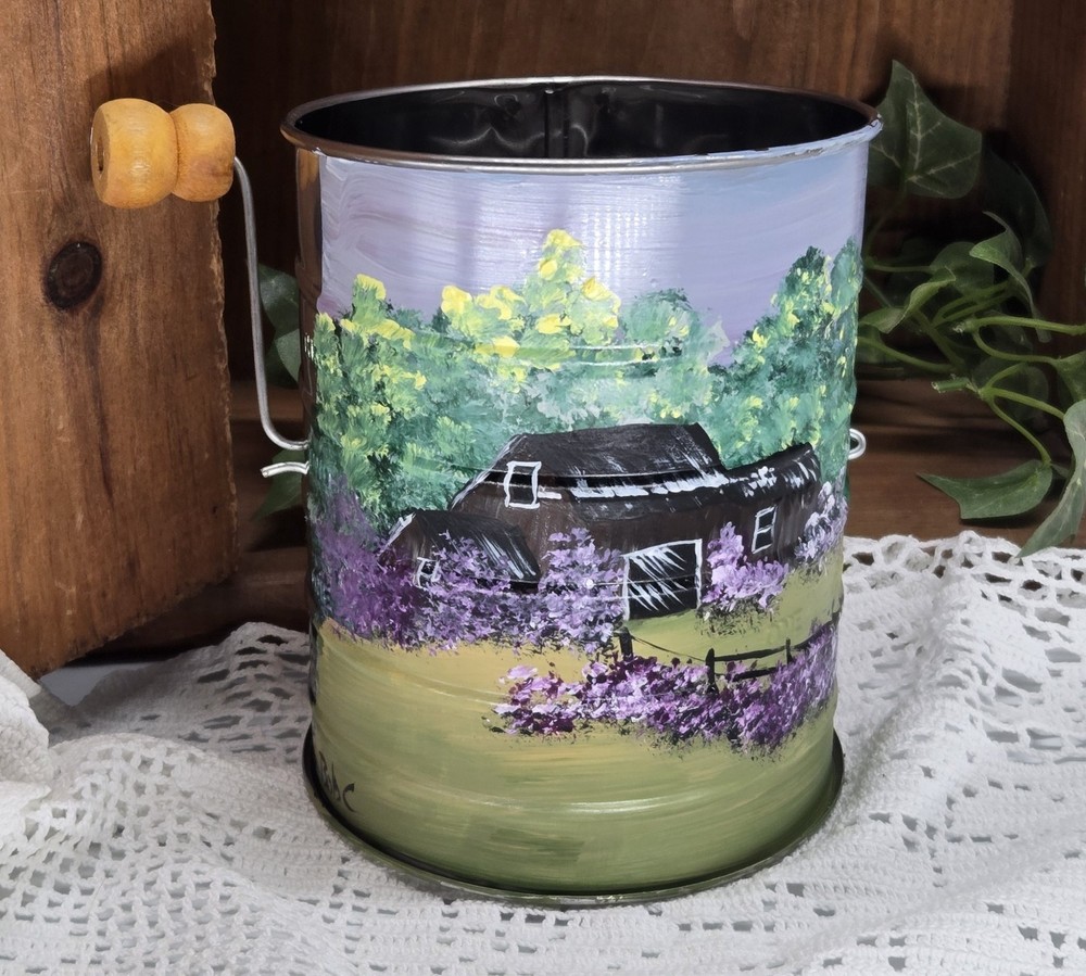 flour sifter w/ summer barn (26104) hand painted
