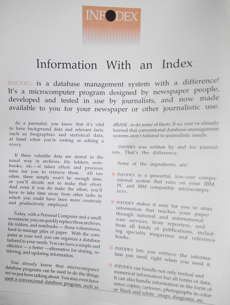 1989 Infosel Press Kit -Introducing Infodex multi-media database for journalists