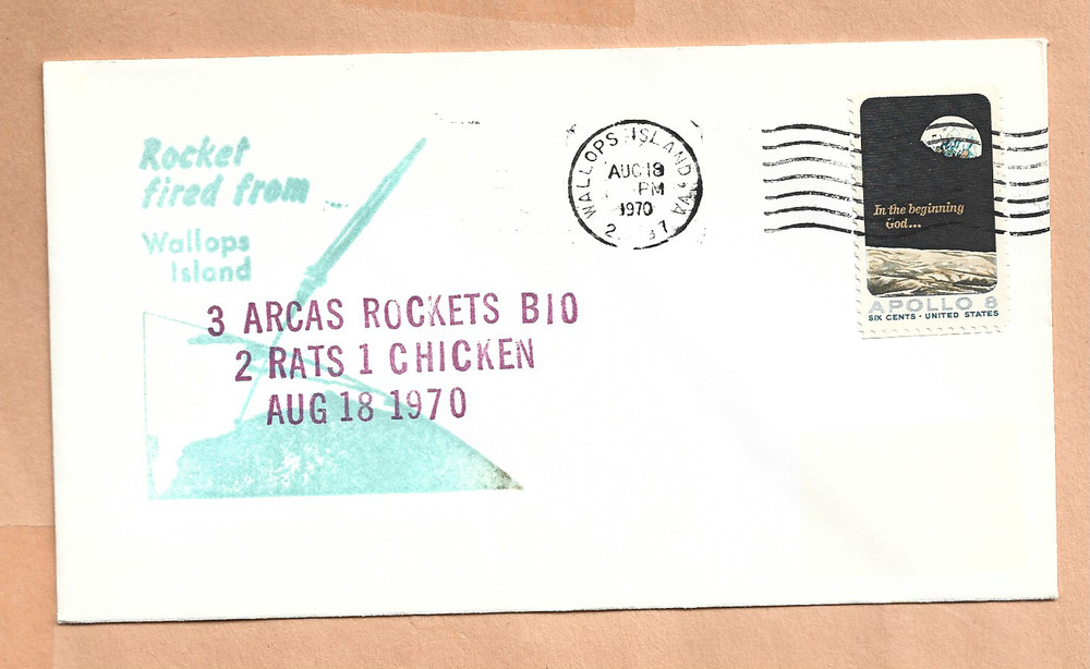 ARCAS ROCKETS B10 2 RATS 1 CHICKEN FIRED AUG 18,1970  WALLOPS ISLAND SWANSON
