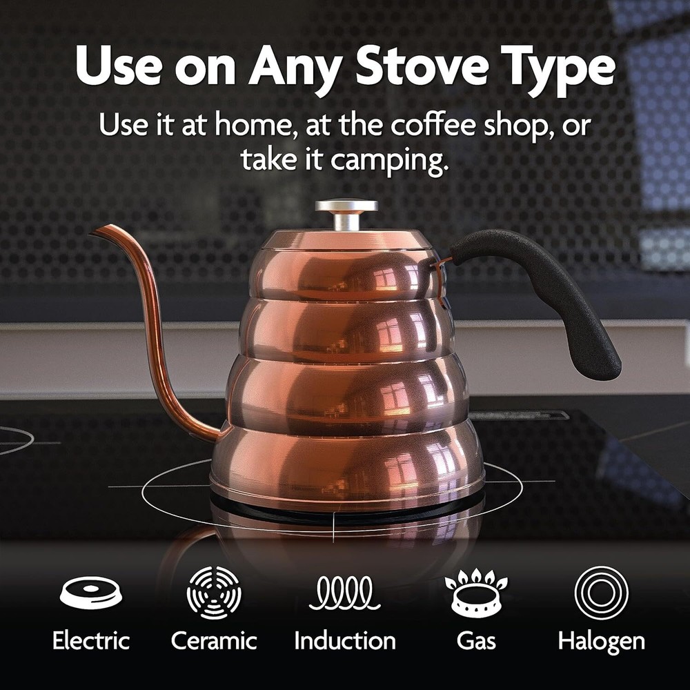 Gooseneck tabletop coffee pot,quality copper stainless steel.40 oz.All stovetop.