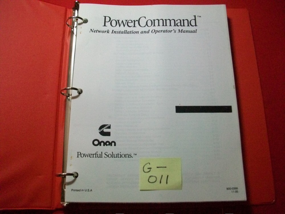 ONAN POWERCOMMAND NETWORK INSTALLATION & OPERATOR'S MANUAL #900-0366 EXC. COND.