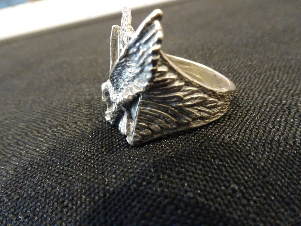 #637-VINTAGE STERLING SILVER EAGLE RING-925-SIZE-8