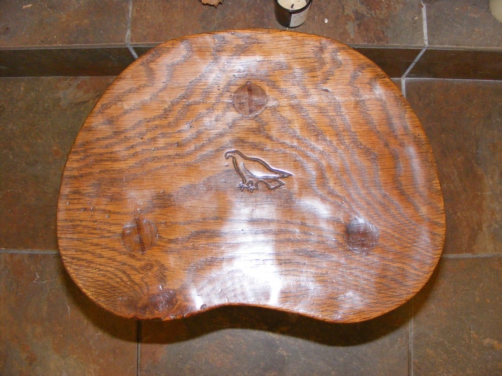 EAGLEMAN ALBERT JEFFRAY BURR OAK KIDNEY SHAPED COW STOOL /SIDE TABLE  MOUSEMAN
