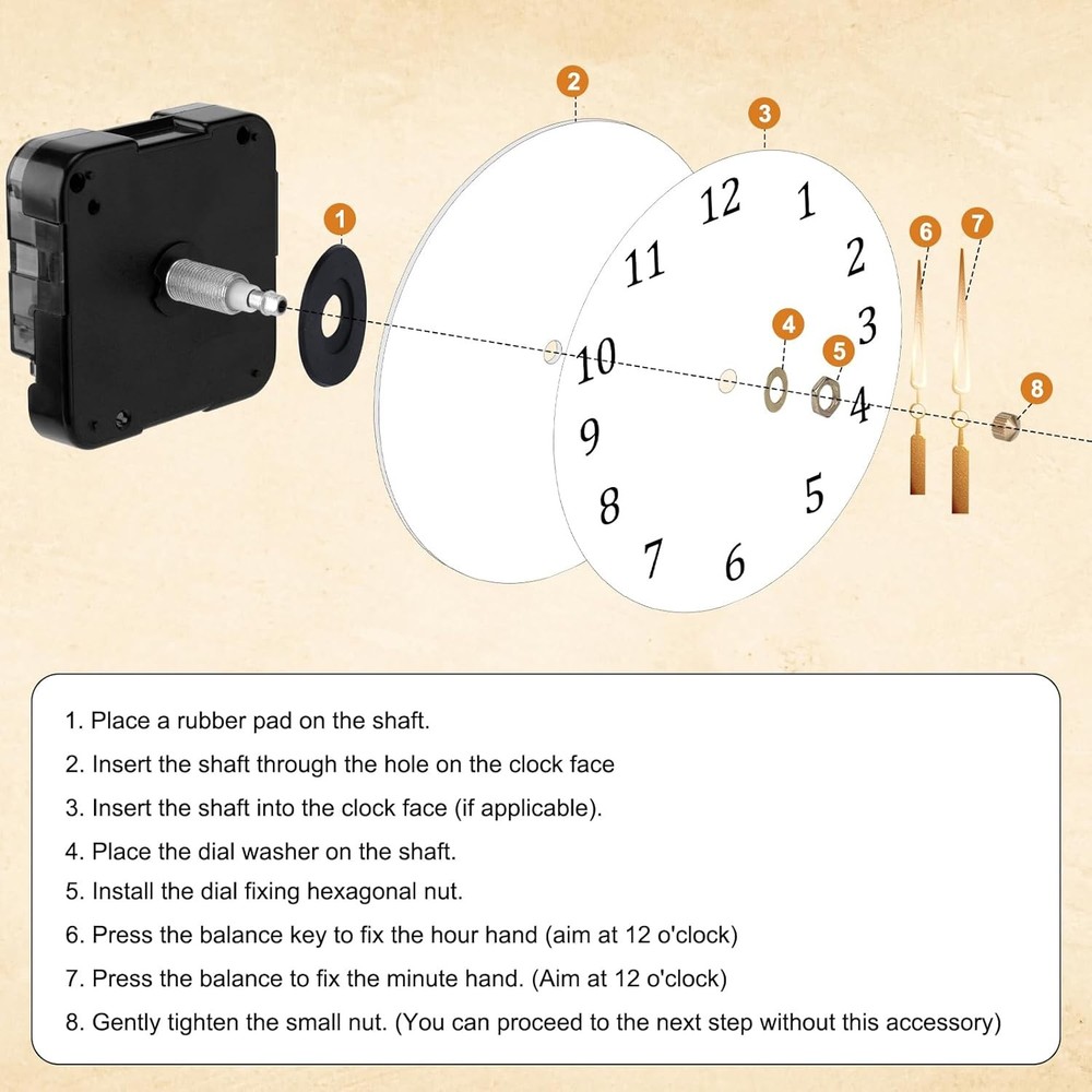 BOXOB Quartz Clock 12888 Movement Replacement, 29/32 Inch Shaft Medium, Black