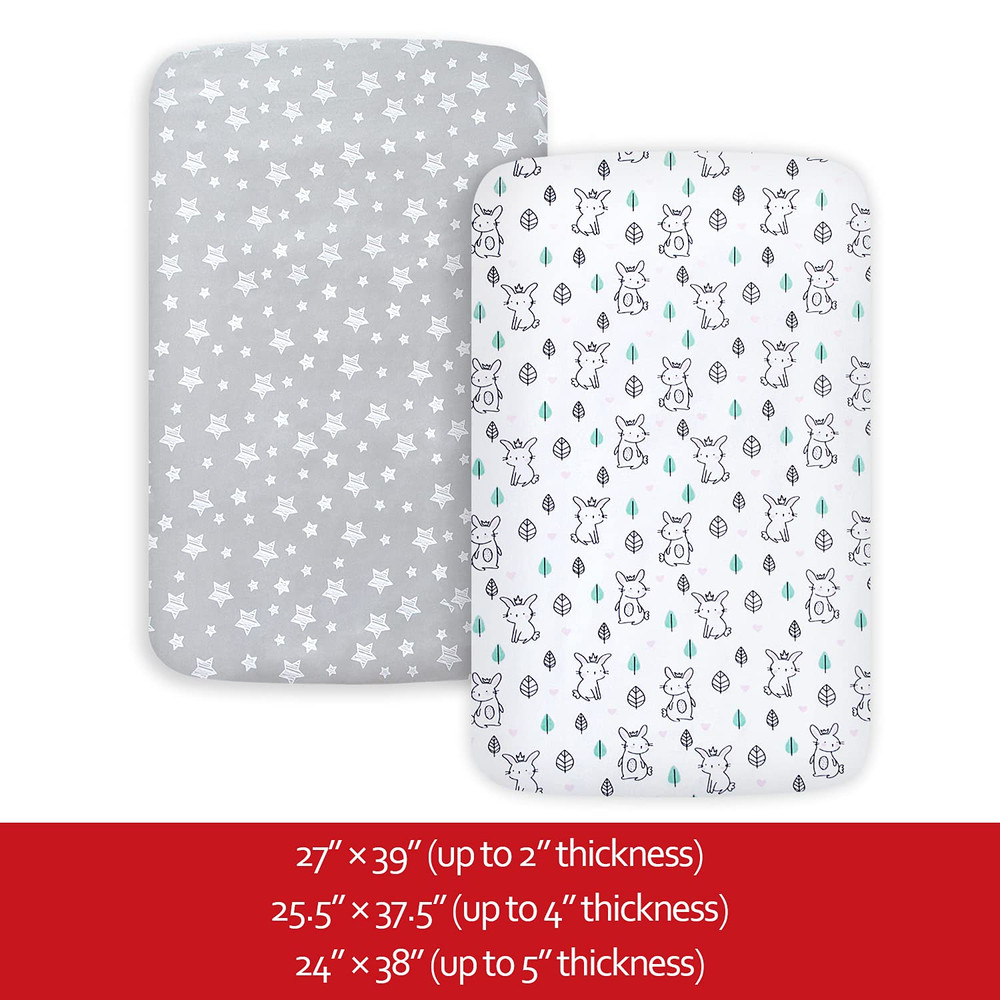 Pack and Play Sheets, 2 Pack Mini Crib Sheets, Stretchy Playard Fitted Sheet, Co