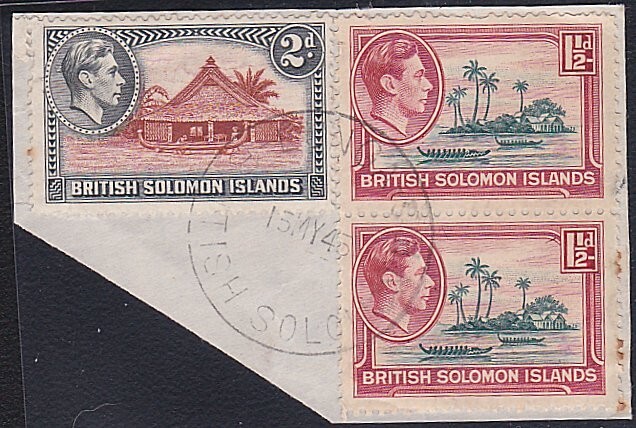 SOLOMON IS 1945 GVI values on piece LUNGA cds..............................B6755