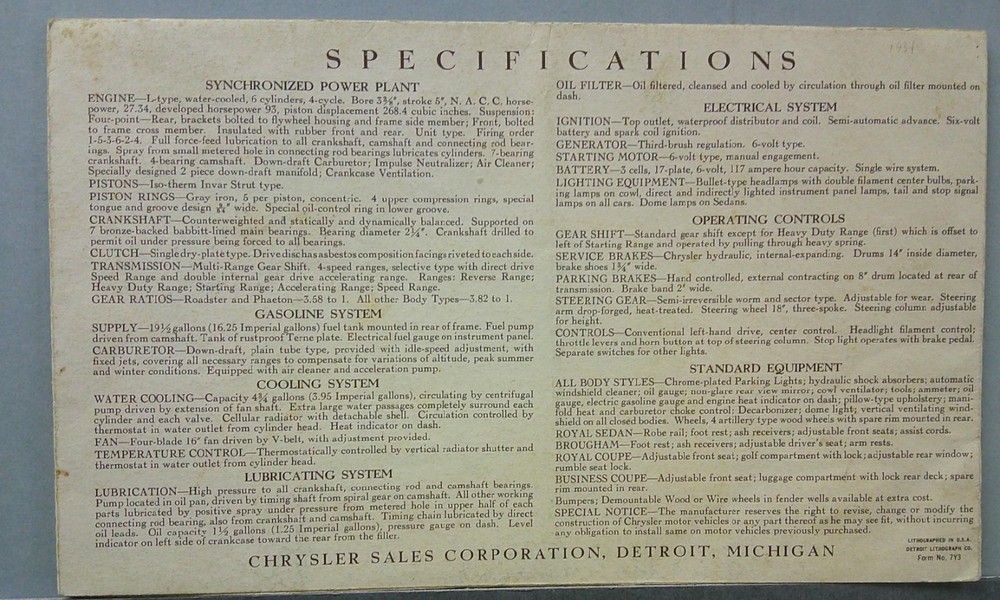 1931 Chrysler Sales Folder
