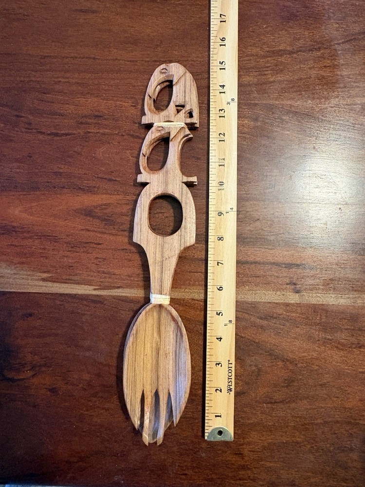 Hand Carved Elephant Salad Fork And Spoon Set