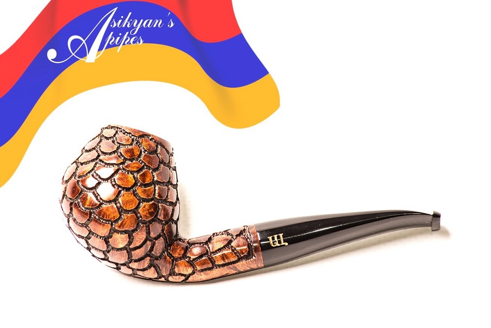Asikyan Pipe 491/26 Bent Brandy Art Rusticated Hand Made