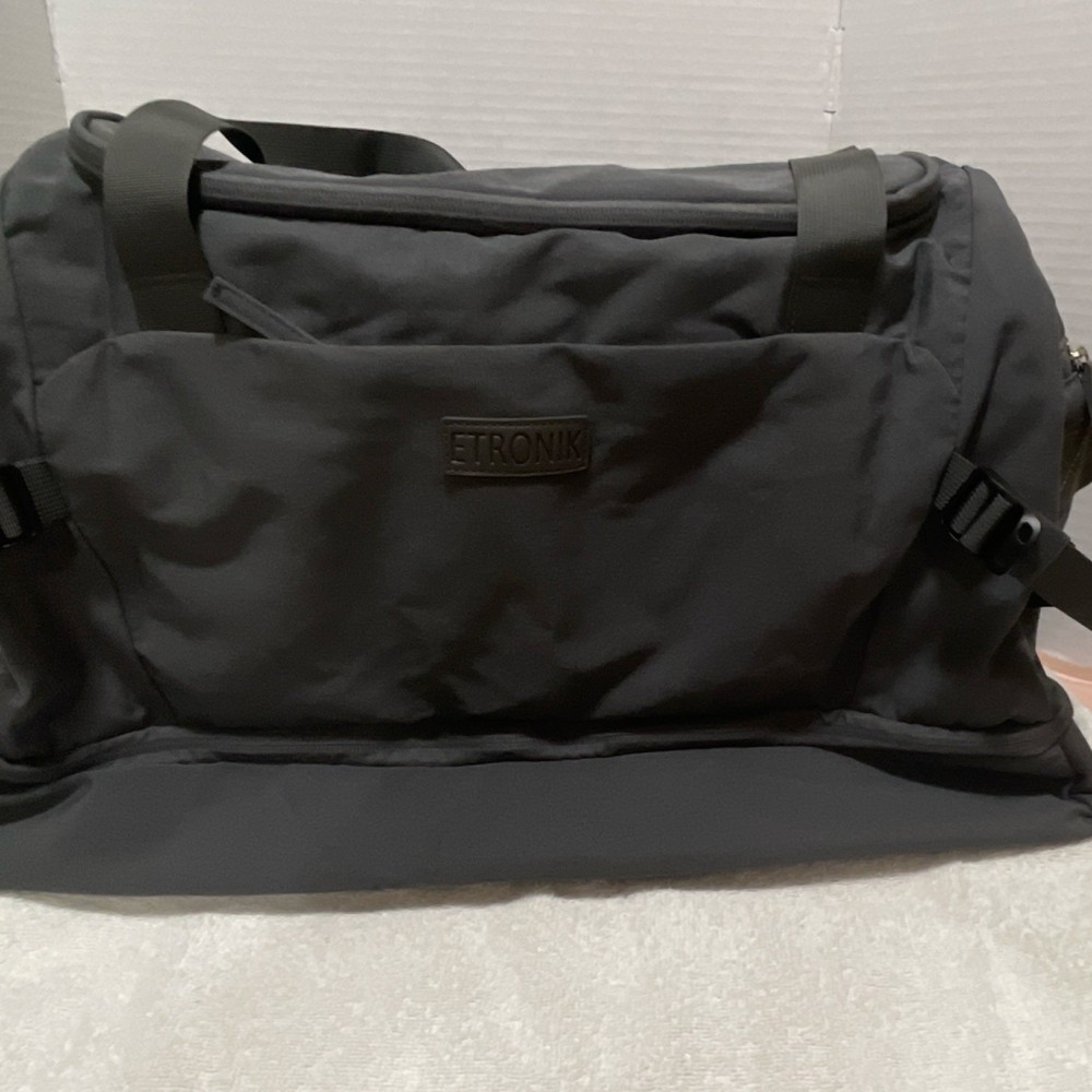 Etronik Large Black Grip Gym Bag Polyester Zip Closure Adjustable Strap 3 Pocke…