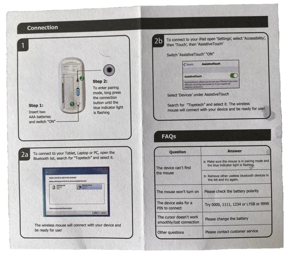 Slim Bluetooth Wireless Mouse, Silver - Topetech