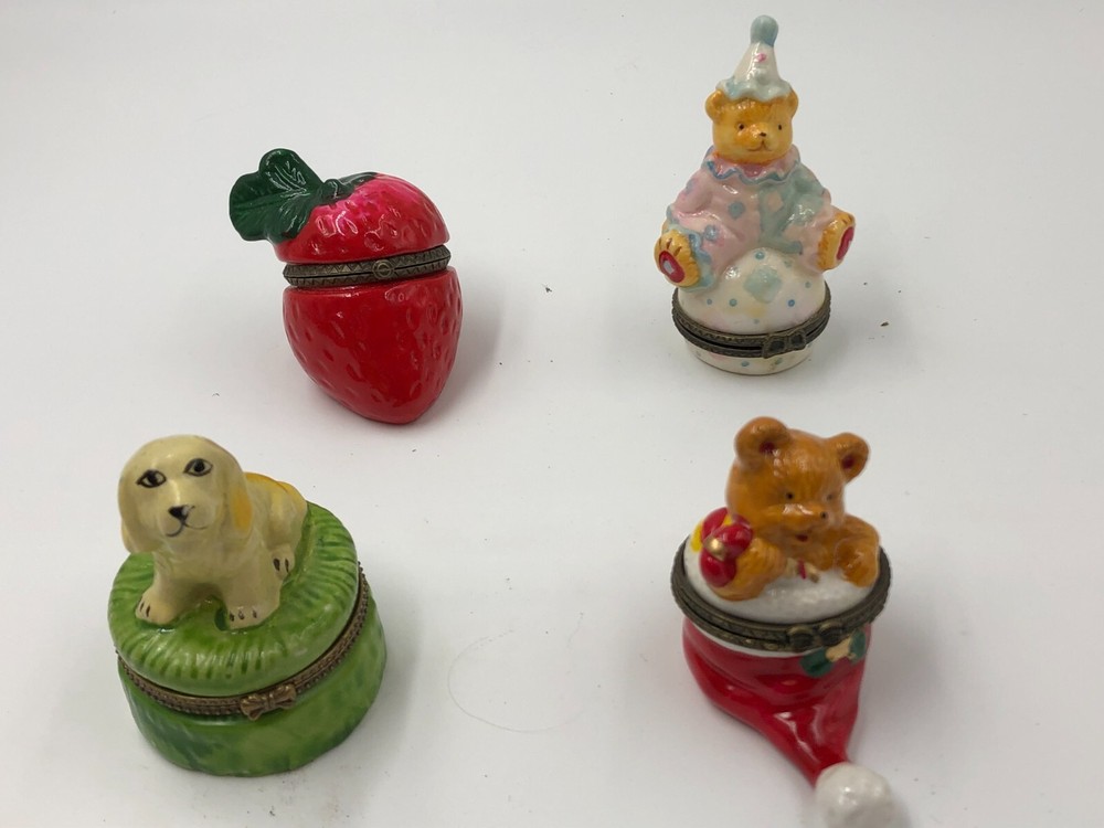 Ceramic Pill Boxes, Qty=4, Strawberry with Sun Damage