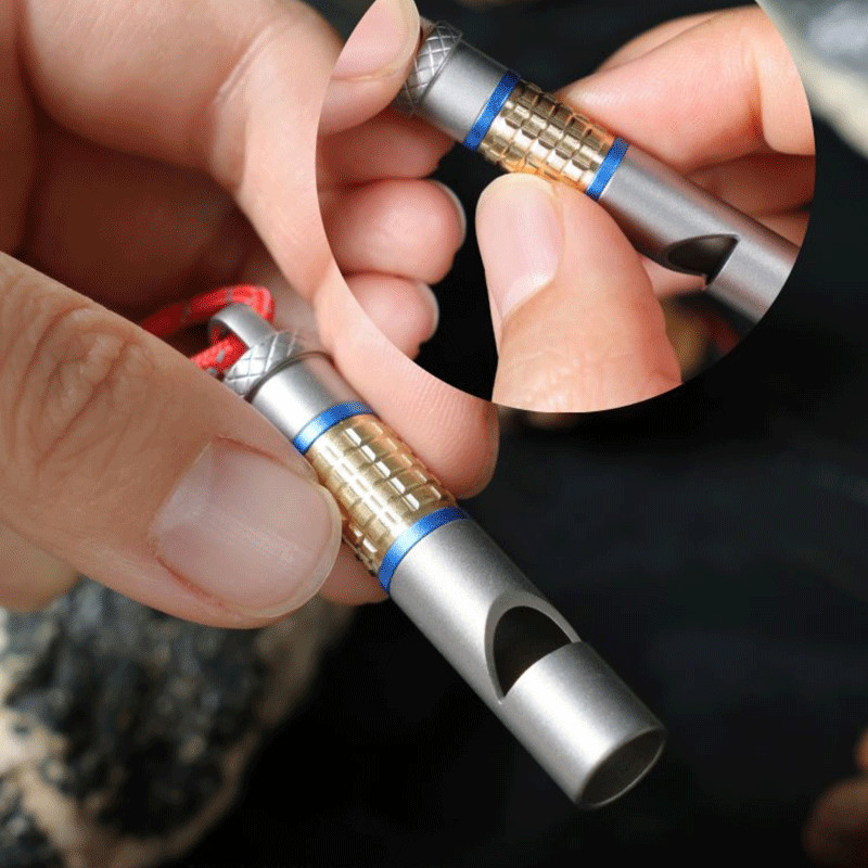 EDC Titanium Brass Whistle Training Command Warning Tool Keychain Necklace Gift
