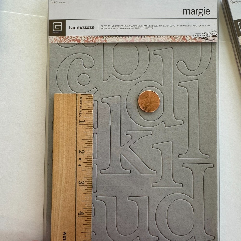 4 Pks Chipboard Asst Alphabet Letters & Elements Self-Adhesive Basic Grey 300+