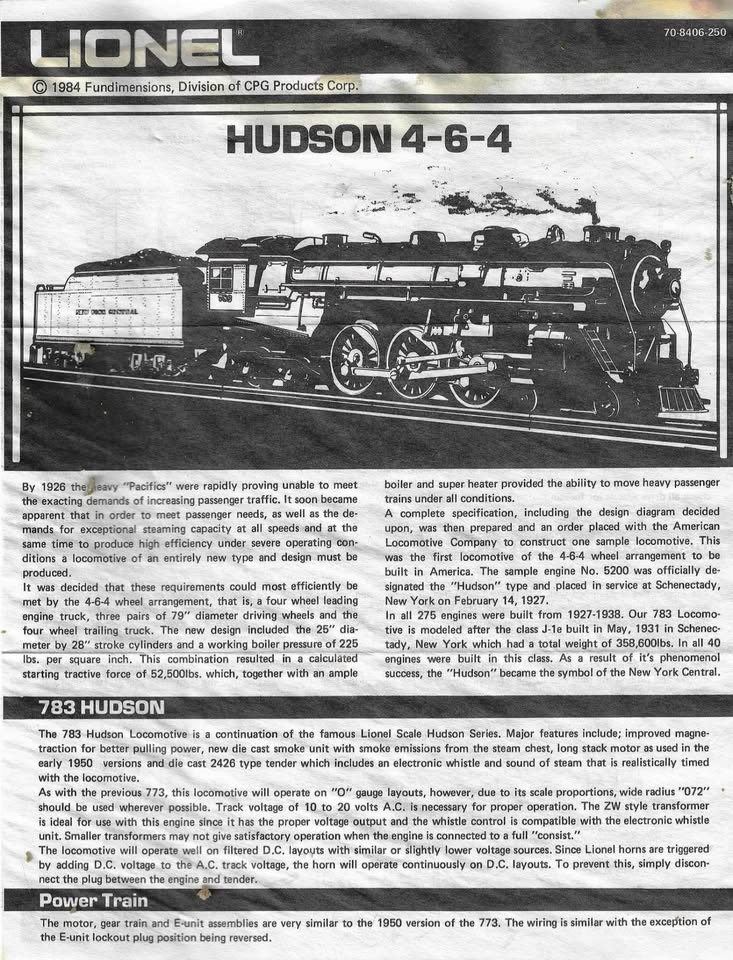 Lionel 70-8406-250 operating instructions