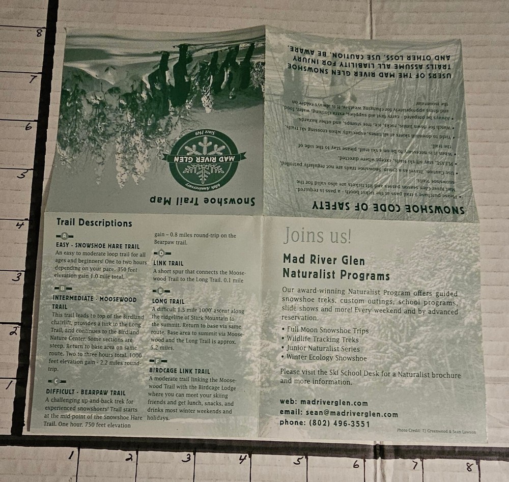 2009/10 MAD RIVER GLEN SKI AREA TRAIL MAP INSIDE. MINT