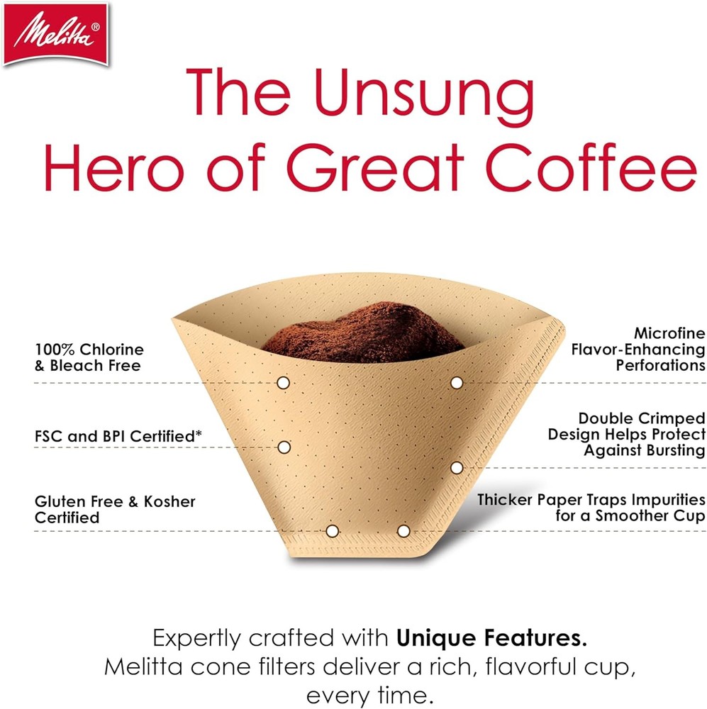 Melitta #2 Cone Coffee Filters, Brown, 100ct