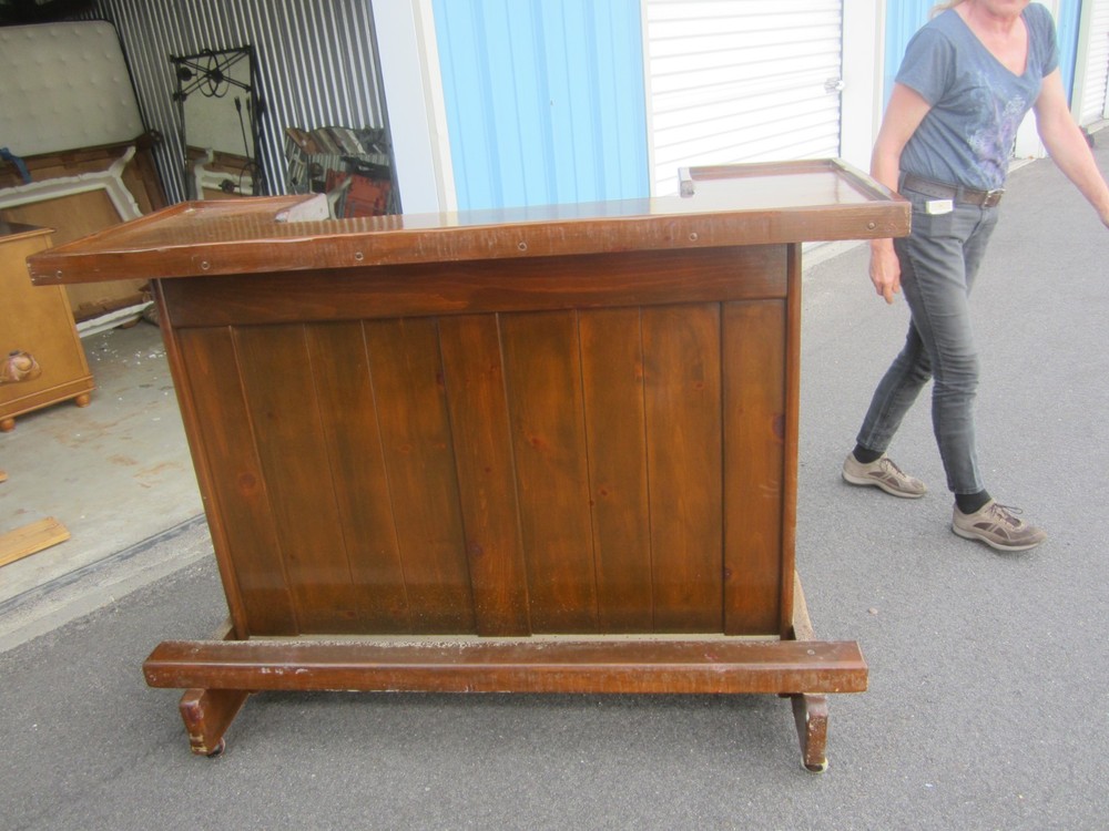 VTG HANDMADE SOLID WOOD DRY BAR ON WHEELS