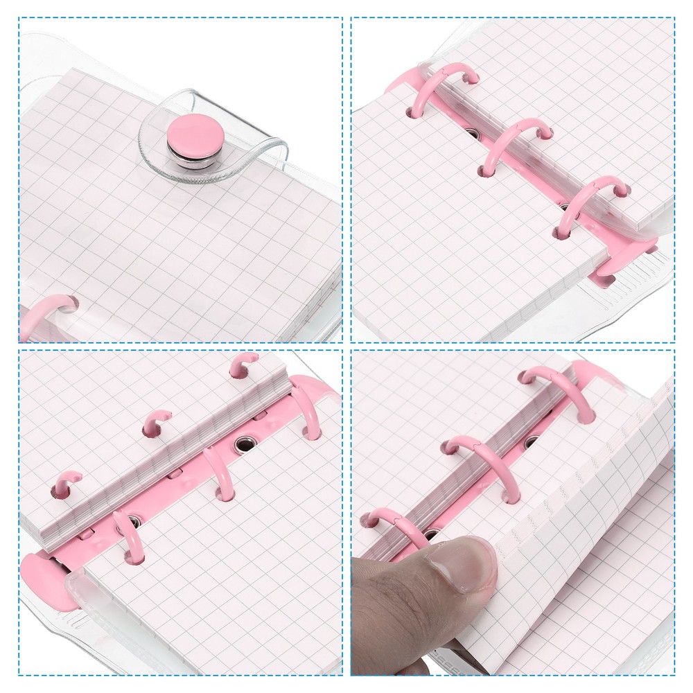 Clear 3 Ring Binder Cover, PVC Notebook Binder Refillable Loose Leaf, Pink