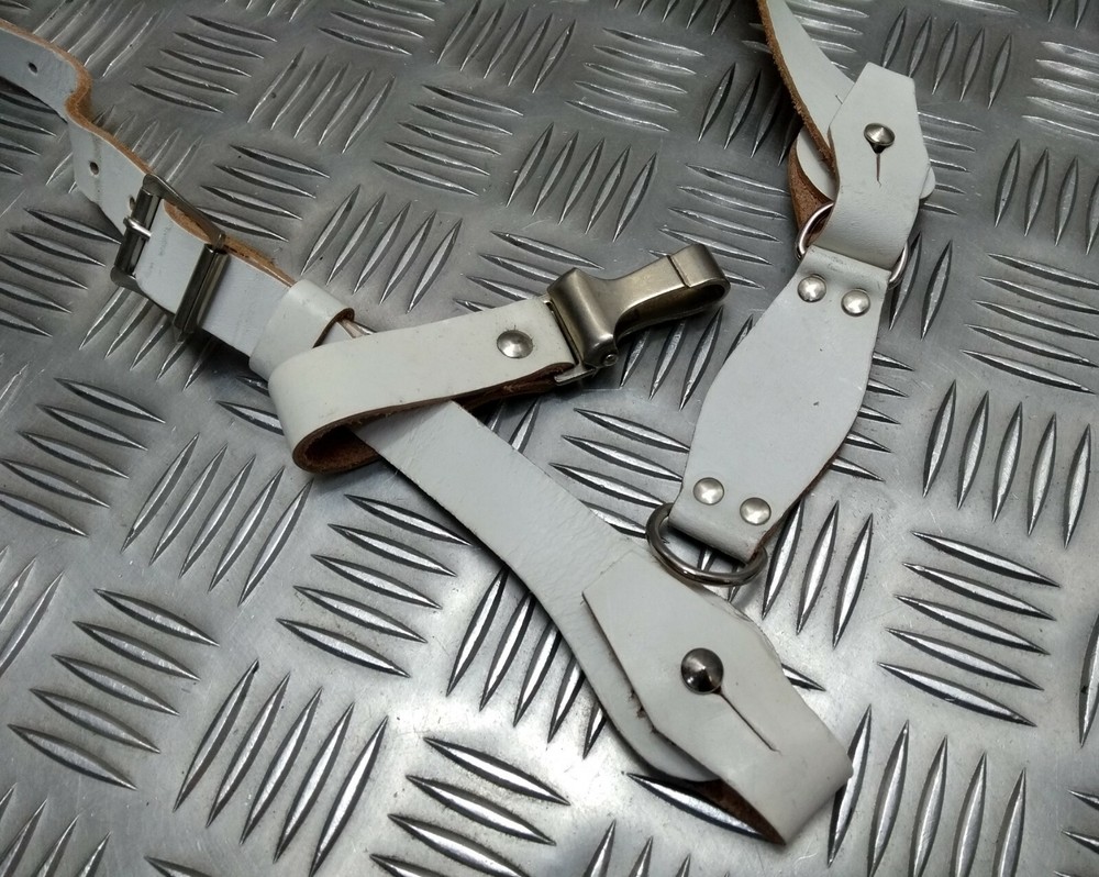 Vintage Sam Browne Strap Shoulder Cross Over White Leather Military Issue