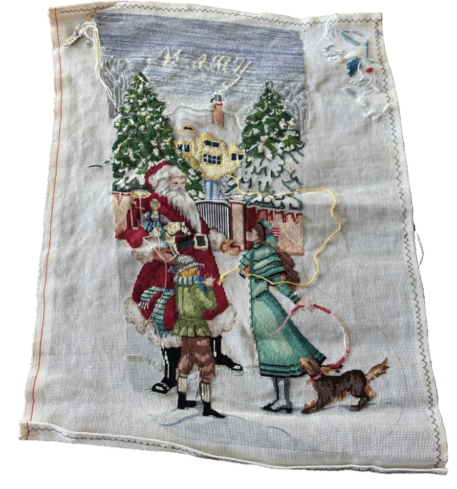 Edie Ginger Hand Painted Needlepoint Stocking CJ129 Victorian Scene Started #4