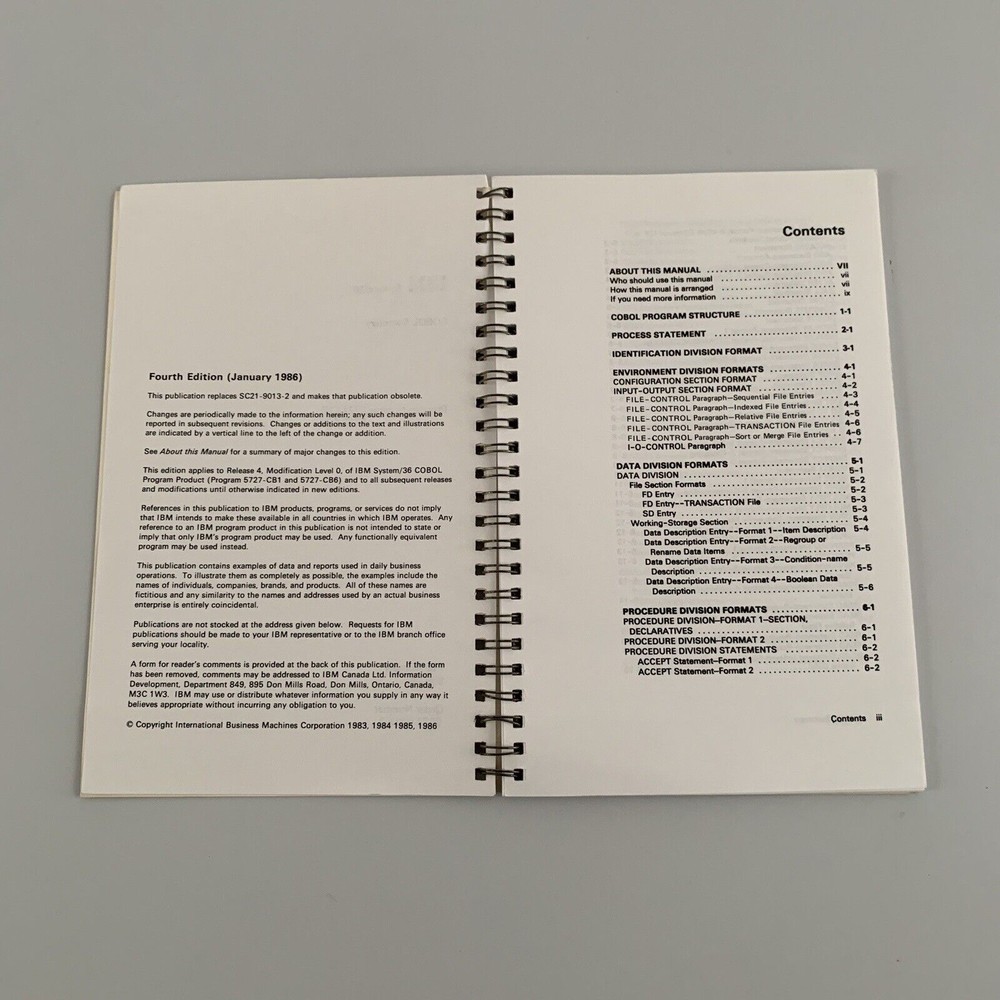 IBM System/36 COBOL Summary Manual VTG 1986 Fourth Edition