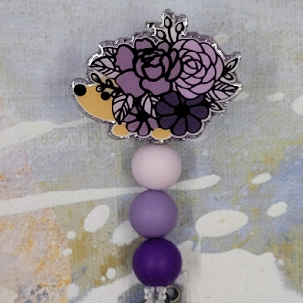 Badge Reel Floral Hedgehog