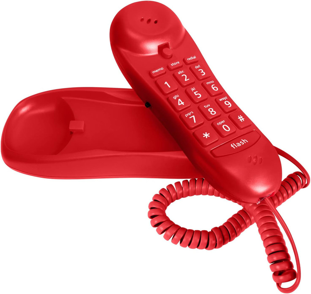 Slimline Red Colored Phone for Wall or Desk with Memory