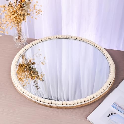 20 Inch Boho Beaded Round Mirror Wall Decor, Decorative Hanging Circle