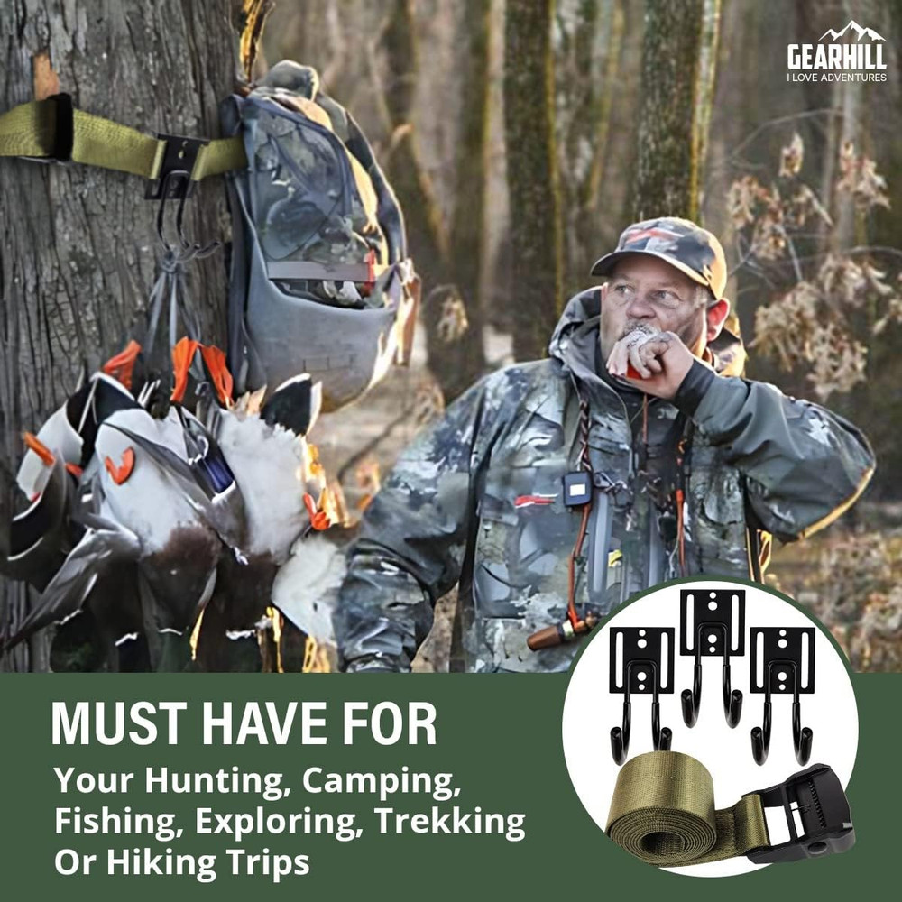 Tree Stand Gear Hanger, Comes with 3 Strong and Durable Double Tree Hooks for Hu