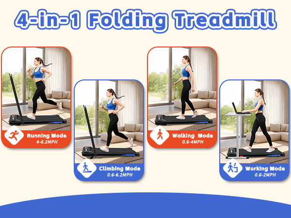 3 in 1 Under Desk Treadmill with Incline, Foldable, Handle Bar, Remote & LED