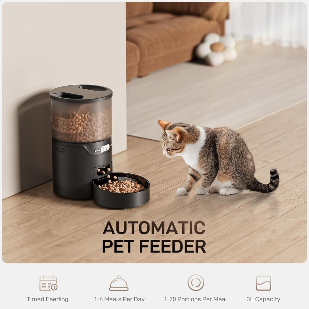 Automatic Cat Feeder: 3L Auto Food Dispenser with Timed Feeding| 6 Meal Program