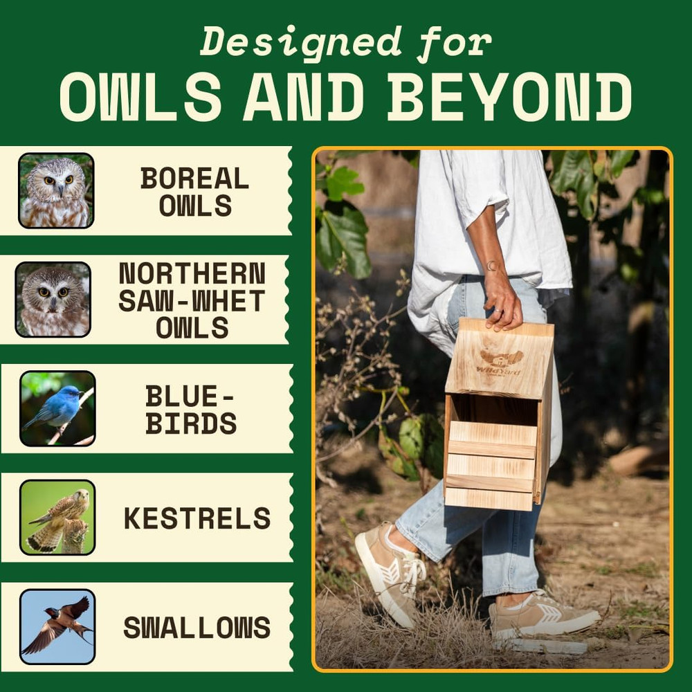 Cedar Barn Owl Nesting Box - Cedar Wood, Traditional - Preassembled & Easy-Hang