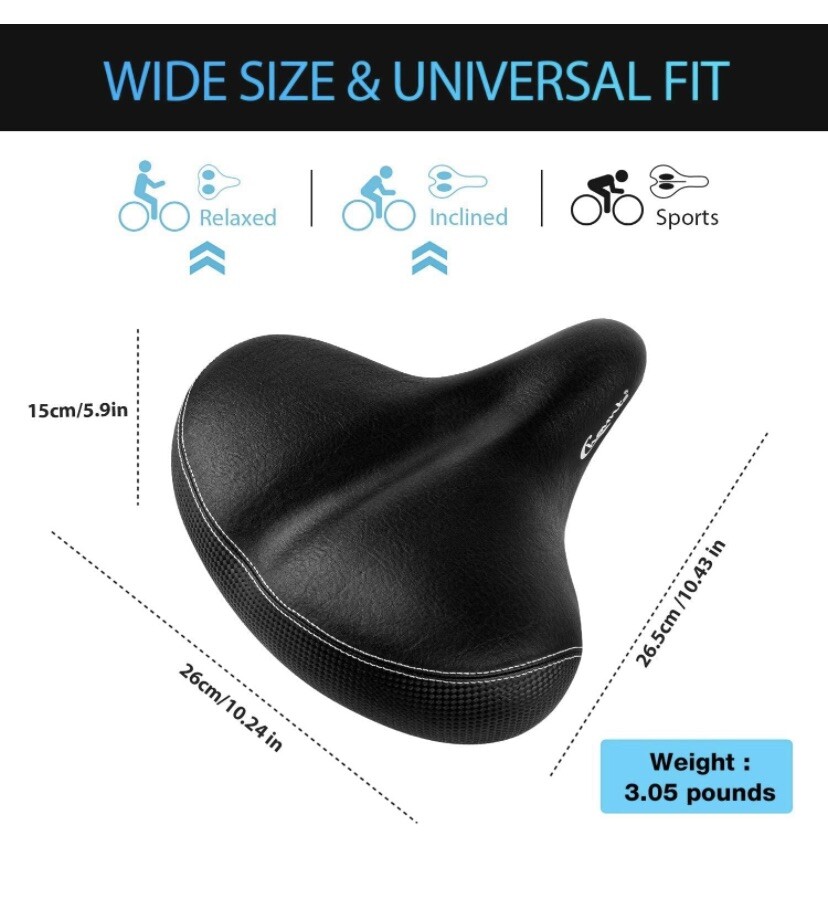 Chaunts Comfortable Padded Oversized Bicycle Saddle Seat Universal Fit NEW