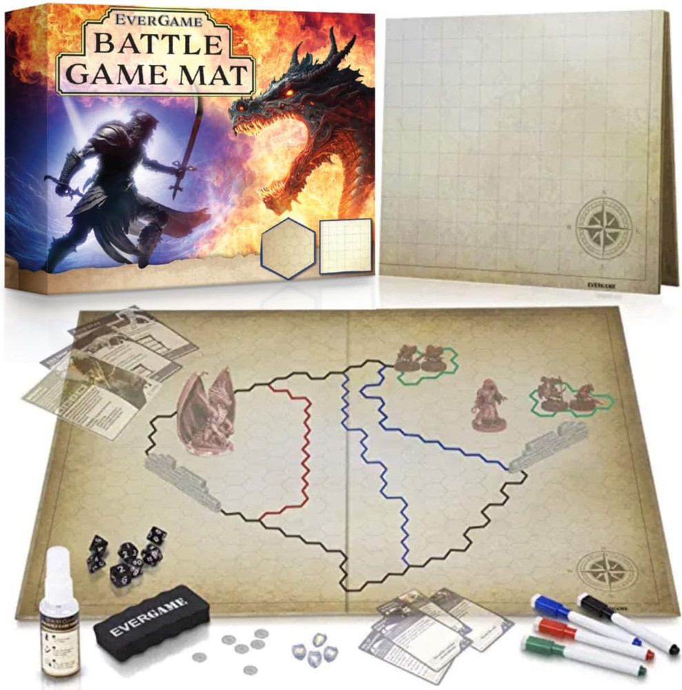 Dungeons & Dragons Game Mat - 23X27 - Ultimate DND Board Game Map W/Dice Set - D