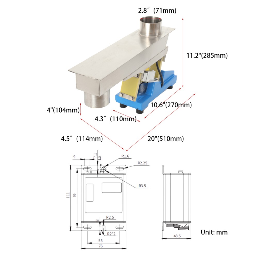 GZV Small Vibrating Feeder Electromagnetic Shaking Feeding Machine w/ Controller