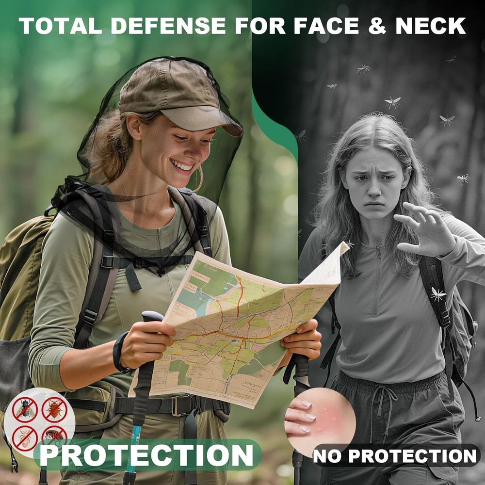 2 Pack Premium Mosquito Head Nets with Drawstring, Breathable Ultra Large