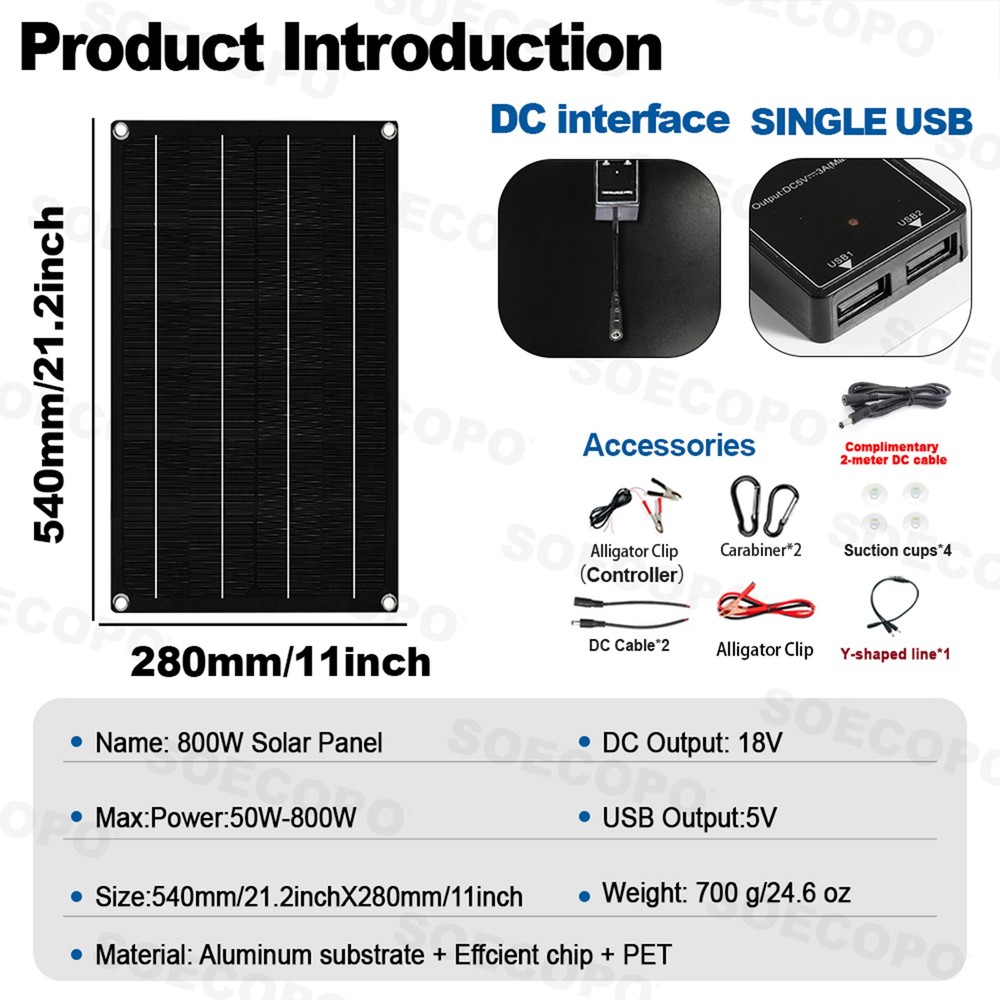 1600W Solar Panel Kit - 2 x 800W + 100A Controller + Extension Cord Multi-Scene