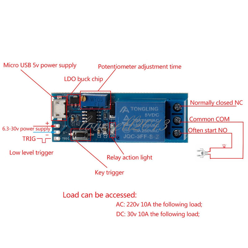 Micro USB Power Delay relay Timer control module Trigger delay switch 5V -30V F