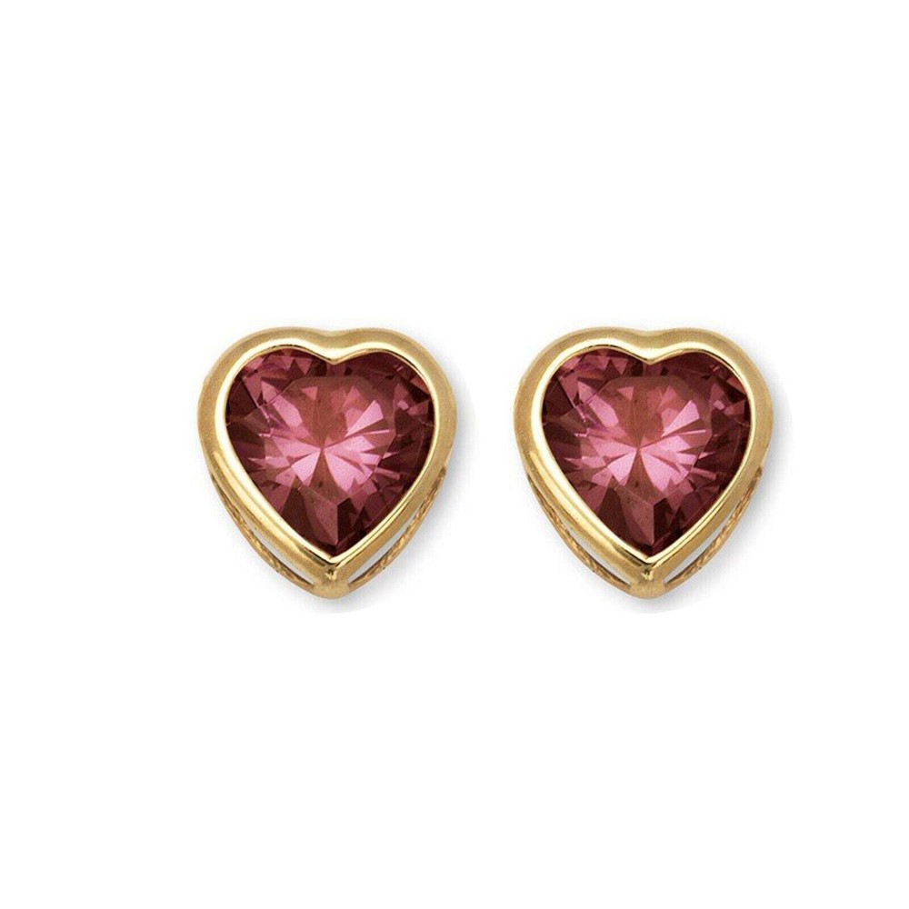 14K Solid Yellow Gold Heart Stud Earrings Birthstone 6mm x 6mm