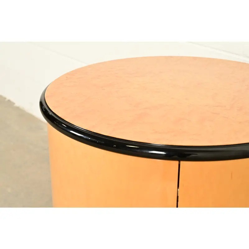 Milo Baughman Style Birdseye Maple Drum Side Table by Henredon