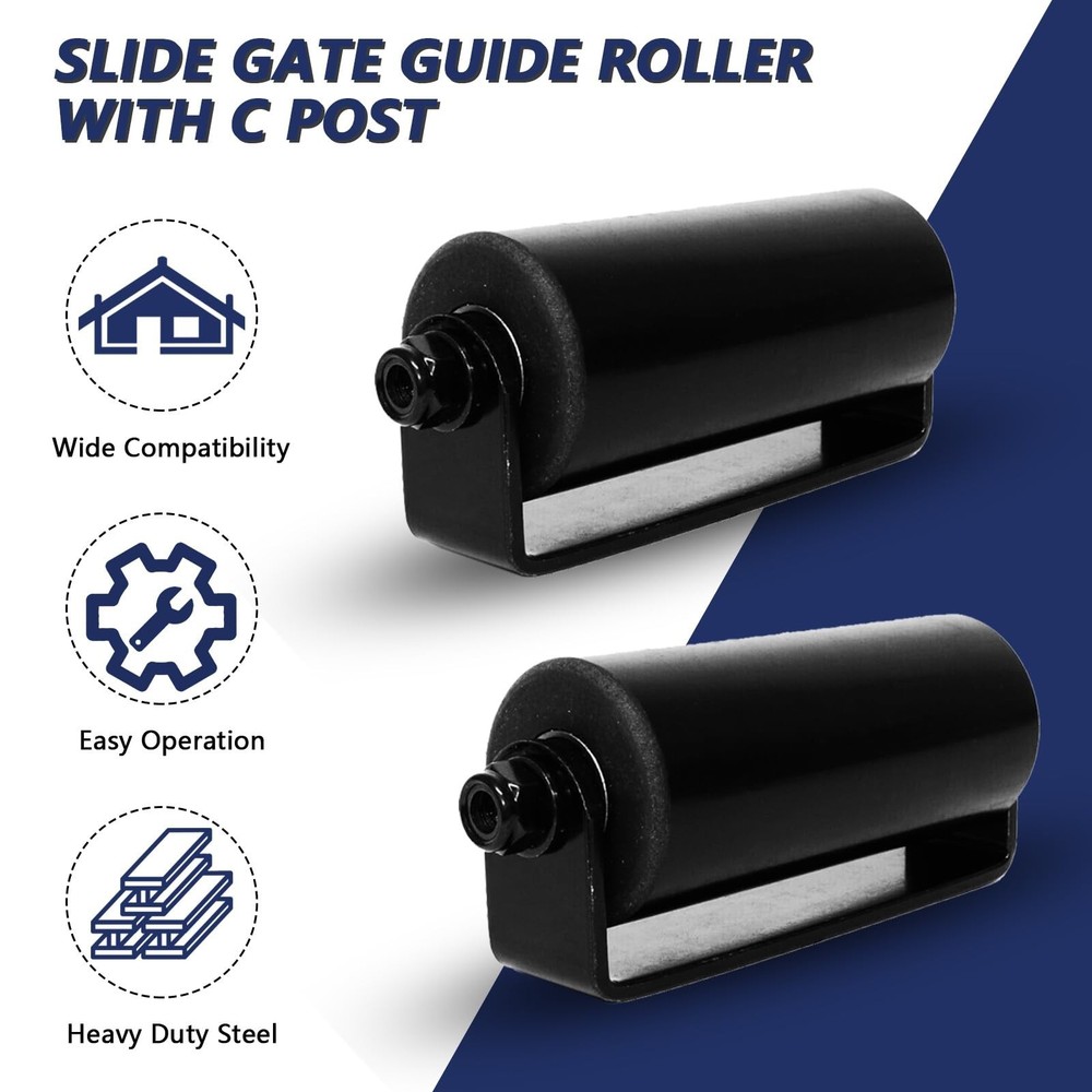 2Pack Slide Gate Guide Roller with C Post Welded Bracket, Hard Nylon Sliding ...