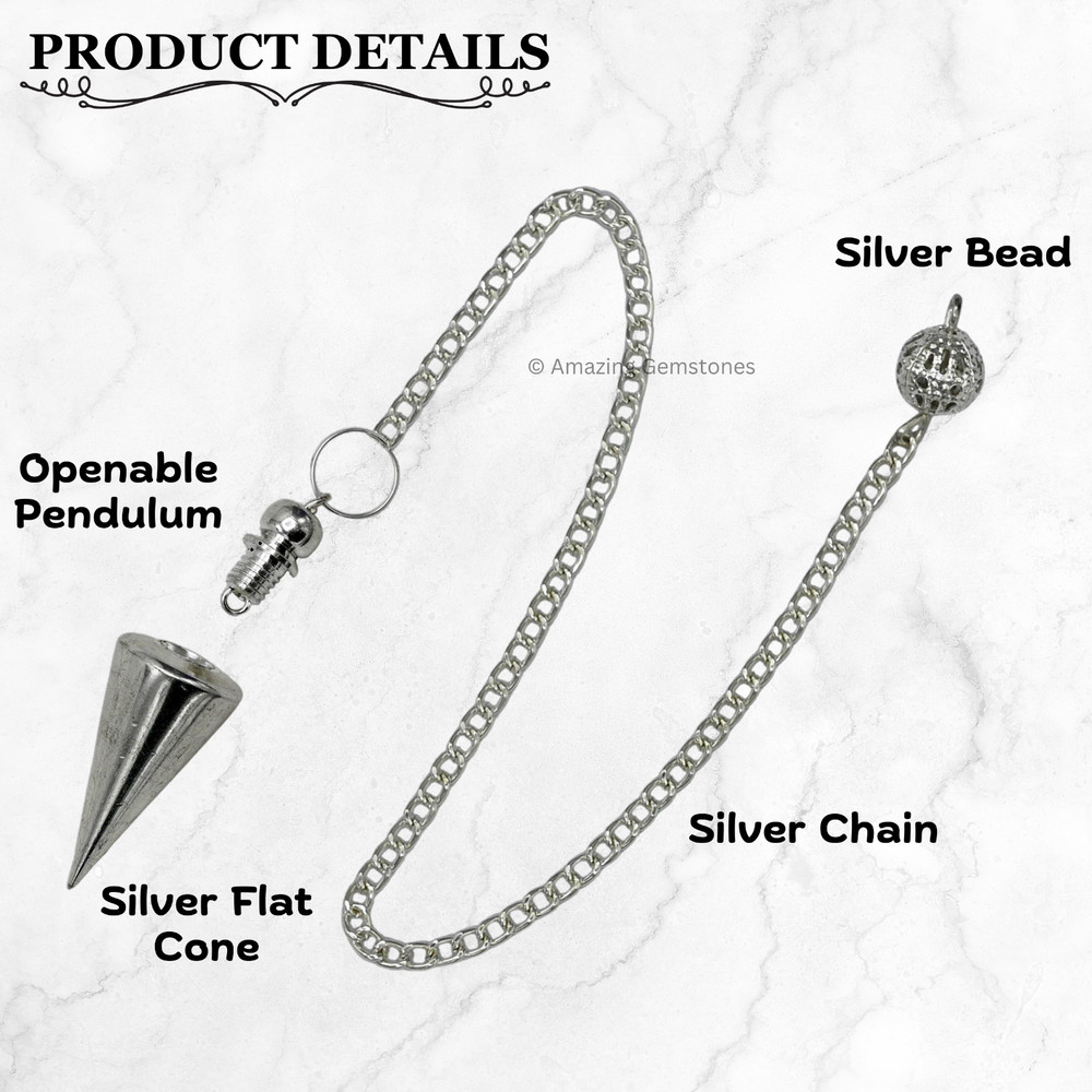 Metal Silver Flat Cone Steel Copper Pendulum for Divination