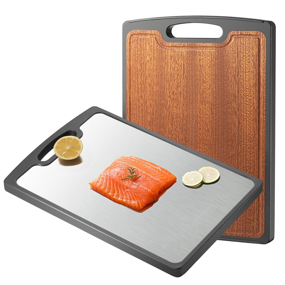 Titanium Cutting Board Double Sided, 15” Wood Cutting Board for kitchen, GR1 ...