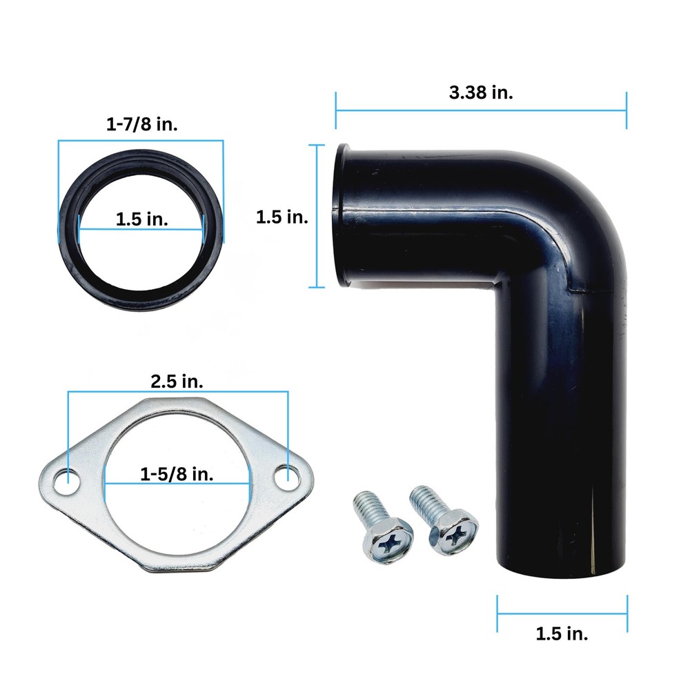 Garbage Disposal Drain Elbow Replacement Kit - 1.5" Elbow, Flange, Gasket,