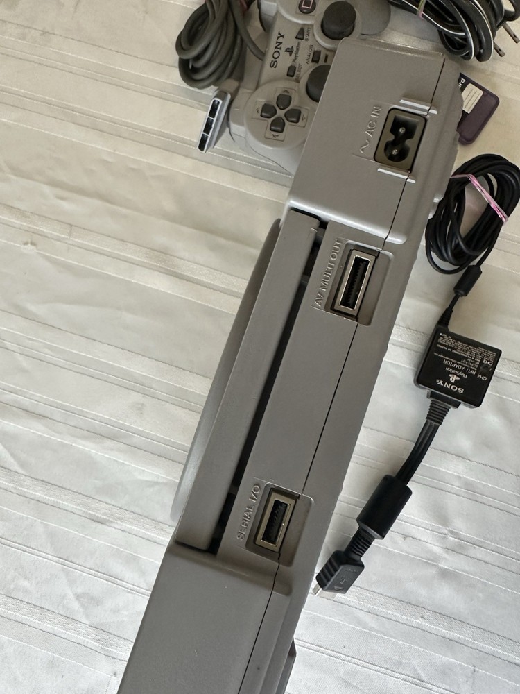 Sony PlayStation 1 Console, RFU Adapter Controller, Power Cable, Memory Card